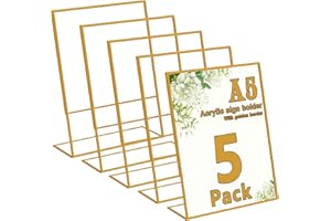 OSIMIG 5 Stück DIN A5 Tischaufsteller Schräg Gold,Acryl Aufsteller L-Ständer Plexiglas menükartenhalter für Tischkarten hochzeit,Fotorahmen, Restaurantschilder,Menühalter