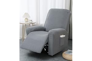 Hearda 1 Seater Jacquard Recliner Chair Cover, Recliner Slipcover for Electric Chair with Pockets, 4 Pieces Stretch Recliner Sofa Covers, Non-Slip Armchair Covers, Sofa Slipcovers Protector-Grey