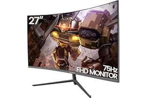 CRUA 27 Inch 75Hz Curved Gaming Monitor, Full HD 1080P 1800R Frameless Computer Monitor, 1ms GTG with FreeSync, Low Motion Blur, Eye Care, VESA, DisplayPort, HDMI