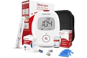 Sinocare Kit Medidor Glucosa en Sangre, Glucómetro, 25 x Tiras de Prueba y Dispositivo Punción - mg/dL(Safe AQ Voice)