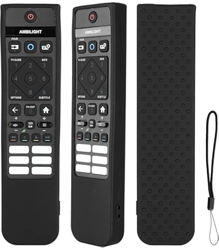Coque télécommande en silicone compatible avec Philips SRC-3215-01 SRC-3215-06 SRC-3216-12 SRC-3216-06S TV Télécommande Housse de protection antichoc avec un cordon (rouge