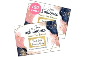 HANDMADE Jeu des Binômes 50 Cartes à gratter Jeu du Photo Booth Mariage Anniversaire | Tickets à personnaliser Photobooth repas mariage fête anniversaire | Jeu ambiance | Carte binôme (Aquarelle, 50 cartes)
