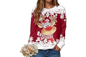 ECUNGWUA Weihnachten Pullover Damen Lustig Weihnachtspullover Ugly Christmas Sweatshirt Weihnachtsmotiv Langarmshirt Herbst Winter Große Größen Oberteile Teenager Mädchen