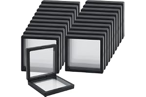 20 st flytande 3D-ram 9 x 9 x 2 cm, svart myntvisningsfodral, transparent dammtät PE-film bärbar smyckesförvaringslåda för ör