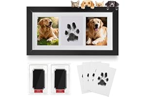 SahCognitual Set Impronta Zampa Cane e Gatto, Regalo per Cani con 2 Cuscinetti Inchiostro 4 Carte, Set Impronte Neonato con Cornice di Legno, Kit Calco Baby 0-6 Mesi, Tripla Cornice, Nero
