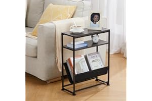 ZEXVIDA Small End Table for Small Spaces - Slim Side Table with Magazine Holder,2 in 1 Design Narrow End Table Living Room,Skinny Bedroom Nightstand Thin Side Magazine Table (Grey)