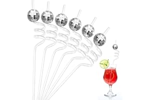 Morofme Lot de 12 pailles à boule disco miroir argentées - Décoration en plastique réutilisable - Pour anniversaire disco des années 70 - Thème rétro - Bar karaoké - Danse - Vacances - Mariage -