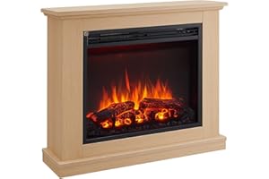 CrownFlame Phanos Camino Elettrico da terra,Caminetto Elettrico con Riscaldamento 1000/2000 W, Effetto Fiamma realistico in 3D, Controllo remoto, Timer, Termostato - marrone chiaro