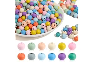 I LOVE MOM Holzperlen zum Auffädeln 300 Stück Runde Holzperlen Bunt Groß 10 mm Holzkugeln mit Loch Kinder für DIY Schmuckherstellung Armbänder Halsketten(10mm Matte)
