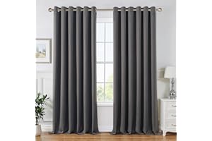 MIULEE Grey Blackout Curtains for Living Room 2 Panel Set, Premium Eyelet Curtains for Bedroom, Thermal Insulated Window Curtain Drapes, Black Out Curtain 90 Drop, Each Panel 90 x 90 Inches