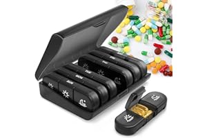 MEBIUSYHC Tygodniowy organizer na tabletki 3 razy dziennie, przenośne pudełko na tabletki 7 dni z dużymi pojemnikami na tabletki, lekkie etui na tabletki, witaminy, leki, suplementy i oleje rybne, zdejmowane