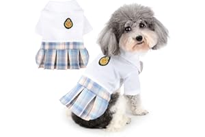 Zunea Vestiti per Cani Piccola Taglia Vestito da Principessa Estivo con Nodo a Fiocco Morbido Traspirante Cuccioli Abbigliamento Plaid Gonna Uniforme Scolastica Abiti per Chihuahua Yorkie Bianco M