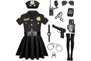 MRSCLAUS Polizei Kostüm Mädchen Luxus Polizei Offizier Kleid Set für Kinder Karneval Mottoparty Halloween Polizeikostüm Ausrüstung Polizeikelle Polizei Spielzeug