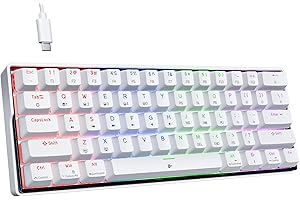 KEMOVE K61SE Tastiera Gaming Meccanica, 60% Cablata tastiera Con Linear Red Switch, ultra-compatto 61 Tasti, anti-ghosting, 15 modalità RGB per PC, laptop-US Layout, Bianca