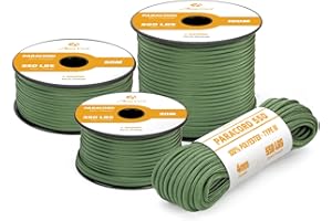 Abma Cord Paracord 4mm 30m Cuerda Paracord 550 Tipo III 7 Hebras para Al Aire Libre, Supervivencia, Camping, Bricolaje - MAX. 250 kg - Verde Bosque
