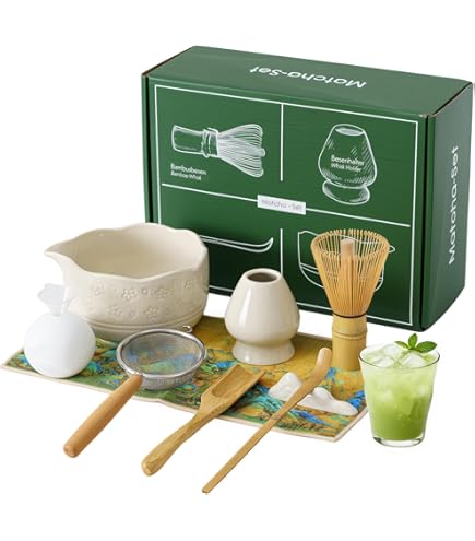 Matcha Geschenkset Traditionelle Keramik Matcha Schüssel und Bambus Schneebesen