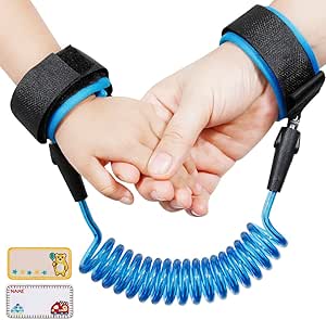 Lictin Anti-Lost Wrist Flexible Child Walking Strap Adjustable Child Safety Strap Anti Lost Wrist Walking Hand Belt Walking Strap Lost Wrist&nbsp;Link Rotatable Connector 2 Embroidery Name Stickers(Blue)