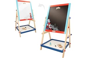 WOOMAX Spidey 48757 Tableau à chevalet pour enfant 2 en 1 Jouets pour enfants Tableau à craie et tableau blanc tout-en-un Cadeaux pour garçons et filles