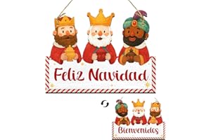 BOYATONG Decoracion Navidad Reyes Magos de Madera para Puerta, Doble Cara con “Feliz Navidad” y “Bienvenidos”, Navidad Decoración Casa, Entrada, Ventana, Balcón
