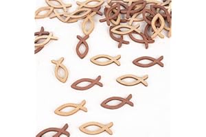 JNCH 100 STK Holz Fische Streudeko Taufe Tischdeko Holzfisch Taufe Kommunion Dekoration Konfirmation Fische Holzscheiben für Weihnachten Geburtstag(Holzfarbe, ca. 35 * 15 mm)