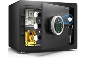 kavey 32L Safe Tresor, Mobeltresore mit digitalem Tastenfeld und dualem Alarmsystem,Geldkoffer mit Stummschaltmodus und LED- Licht herausnehmbarem Regal