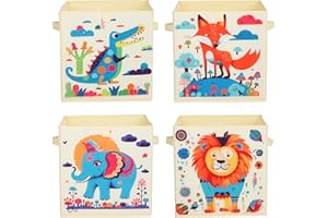 DECALSWEET Aufbewahrungsbox Kinder Große 4 Set, Zusammenklappbare Oxford-Spielzeugkiste mit Griff für Jungen Mädchen, Leichte Spielzeugorganisatoren und Aufbewahrung im Kinderzimmer, 32×32×32 cm (Boho-Tier)