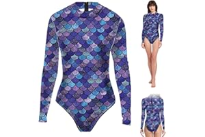 TELAOBAN Meerjungfrau Kostüm Damen, Meerjungfrauen Body, Langarm Schwimmanzug, Damen Meerjungfrau Badeanzug, Fischschuppen Sexy Einteiler Badeanzüge, Schwimmanzug Meerjungfrauen, für Schwimmen Surfen