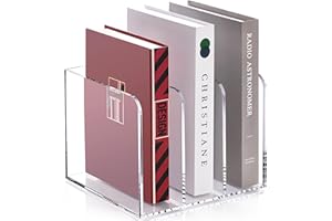 SANRUI Clear Acrylic Magazine File Holder Desk Organizer for Office Organization and Storage with 3 Vertical Compartments 8 1/2''x7 1/5''x 6 1/2'' Transparent