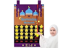 Mecctuck Felt Ramadan Calendar, calendrier de compte à rebours Eid Mubarak 2023, décorations Ramadan, calendrier mural de 30 jours avec poches, calendrier de l'Avent Ramadan Mubarak pour enfants