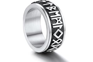 ChainsPro Mens Viking Rings,Runes/Runic/Chain Spinner Ring, Can Custom,Size O-Z+3 (Gift Wrapped)