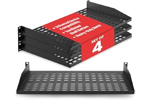 Pyle 19-tums 1U Server Rack Hylla - 4 Stycken Ventilerade Metallhyllor för Optimal Luftflöde, Vägg- eller Rackmonterbara, Stö
