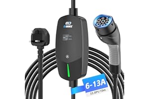 EVDANCE EV Charger Type 2 UK 3 Pin 32.8ft/10m [6/8/10/13A] Portable Electric Car Charger, Adjustable Current EV Charger with IP66, Type 2 Charging Cable for EV & PHEV, Black