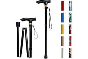 Home Hacks Adjustable Walking Stick Aluminium Folding Walking Stick for Men & Women Ergonomic Grip Anti-Slip Base Collapsible Disability Aids Walking Cane with Rubber Ends