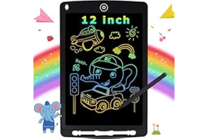 YUMBOT Tablette d'écriture LCD 12 Pouces, Tablette Dessin Enfants Coloré, Tablette Magique Enfant,Doodle Pad avec Bouton D'effacement,Grands Cadeauxs pour 3 4 5 6 7 Ans Garçons Filles (Noir)