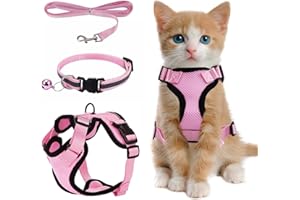 PEAKTOP Polyester Harnet pour Chat Anti évasion avec Bande Réfléchissante, Ajustable pour Entraînement（Rose, S