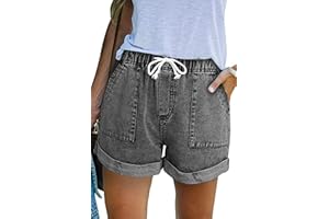 GOLDPKF Womens Denim Jean Shorts Cotton Casual Drawstring Elasticated Waist Shorts Summer Stretch Hot Pants