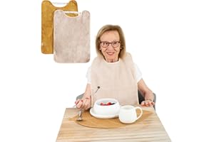 Bugalin Baberos para Adultos - Pack 2 | Impermeables, Reutilizables y Lavables | Con Goma Ajustable | Tela Exterior Rizo e Interior Plástico | Baberos para Mayores y Niños Mayores