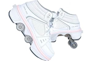 LEEFISH Patins A roulettes,Rollers en Ligne pour Enfants,Rollers Quad,Chaussures Sport Fille,Kick Roller Shoe, Baskets Clignotantes Chaussures Rechargeables USB Respirantes,39EU