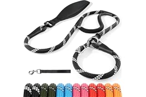 Kdsvakd Slip Lead for Dogs, No Pull Training Leash with Double Comfortable Handles and Collar Attachment, Highly Reflective Strong Puppy Rope Leads for Small Medium Large Dog,13mm*1.8m