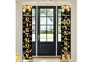 POPOYU Happy 40th Birthday Door Banner Party Decorations,Black Gold Fabric 40th Birthday Door Porch Sign Banner for boys Girls Women Men 40 Years Old Birthday.Party Indoor Outdoor Decor Supplies