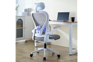 SOSINYA Silla De Oficina Ergonómica,Silla De Escritorio con Reposacabezas Ajustable, Plegable,Soporte Lumbar Ajustable,Silla Giratoria De Malla 360°,hasta 120Kg (519-WG)