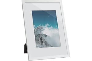SONGMICS Cornice Foto, Portafoto con Supporto, per foto da 21 x 29,7 cm (Senza Tappeto) e 15,2 x 20,3 cm (Con Tappeto), Fronte in Vetro, Bianco RPF011W01
