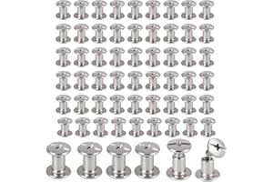 SUpoetry 60 Piezas Encuadernación Tornillo, Tornillos Chicago, Tornillos Cinturón Remaches, Juegos Tornillo Cuero, Plata