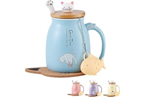 MENGCAT Geschenke für Frauen Katzen Tasse Süße Keramik Kaffeetasse mit deckel Edelstahl Löffel Lustige Weihnachten Geschenke Neuheit Morgen Cup Tee Milch Teetasse mit Deckel und Sieb 380ML