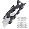 edcfans Utility Knife Multitool Keychain, Pocket Knives Box Cutter with Bottle Opener, Emergency Glass Breaker, Screwdriver, Wrench, Hex Bit, Clip and Extra 10 Razor Blades, Cool EDC Gadgets for Men