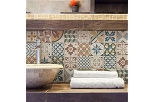 RE-COVERTILES - Adesivi per Piastrelle Bagno e Cucina 10 Pz 20x20 cm - PS00207 Decorazione murale in PVC Impermeabile mattonelle Mosaico Stile cementine Azulejos