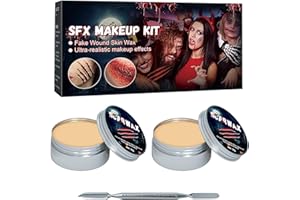 JOKBEN 2pcs Scar Wax Kit, Halloween SFX Makeup Scar Wax, Zombie and Vampire Special Effects Makeup Scar Wax Set, Face Body Painting Scar Wax with Spatula - 30g (220809)
