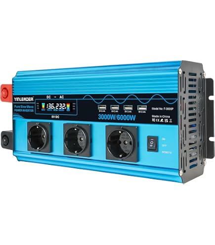 Yinleader 12V-220V Spanningsomvormer – Zuivere Sinus 4000W/8000W Met Afstandsbediening, 4 USB-poorten, LCD-scherm, Beveiligingen, Voor Camping En Zonne-installatie