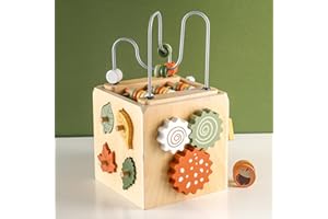 Smartwo Montessori Toys for 1 2 3 4 years old, Wooden Activity Cube, Shape Sorter, Drop and Roll Toy, First Birthday Gifts for Bay Boy Girl, Toddler Fine Motor Skills, Educational Learning Activities