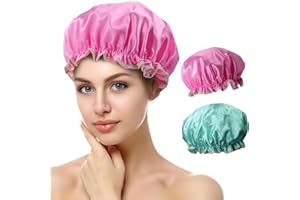 AVAGIAFORU Duschhaube, 2 Stück Wasserdichte Duschhauben, Shower Cap, Duschhaube für Damen, Haarhaube für Die Nacht, mit Elastischem Band, Wiederverwendbare Dusche Kappen für Mädchen Frauen (H)